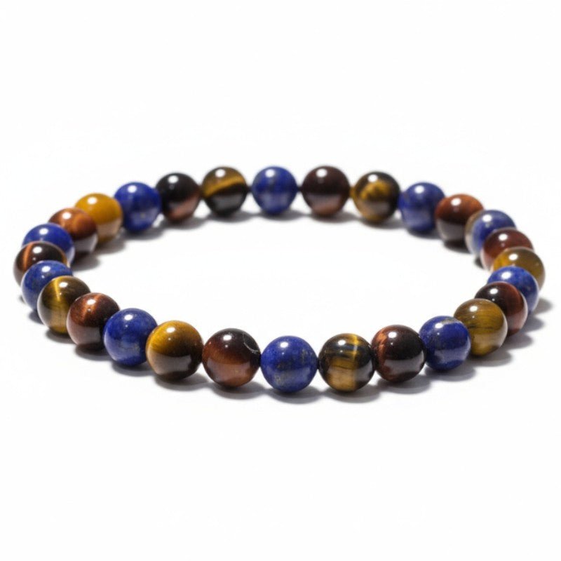 Bracelet multi lapis lazuli, oeil de tigre, oeil de taureau A (boules 5 - 6mm) - La Boite à Cailloux