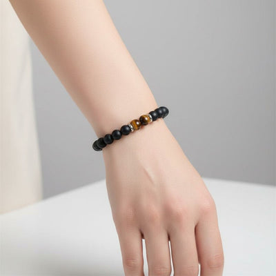 Pulsera de ónix esmerilado y ojo de tigre A (bolas de 7-8 mm)