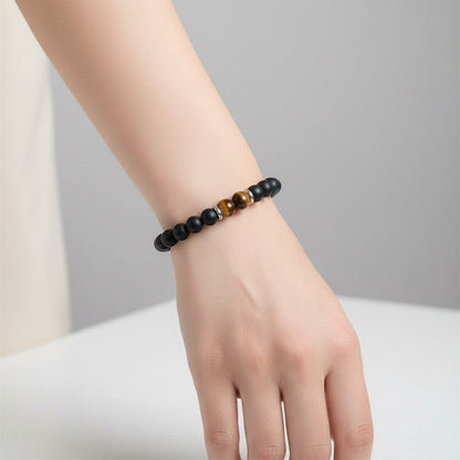 Bracelet Multi onyx dépoli et oeil de tigre A (boules 7-8mm) - La Boite à Cailloux