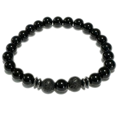 Bracelet multi Onyx, hématite, pierre de lave (boules 8mm)