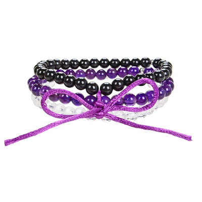 Multi-stone bracelet amethyst-tourmaline-rock crystal Brazil A+ (5-6mm balls)