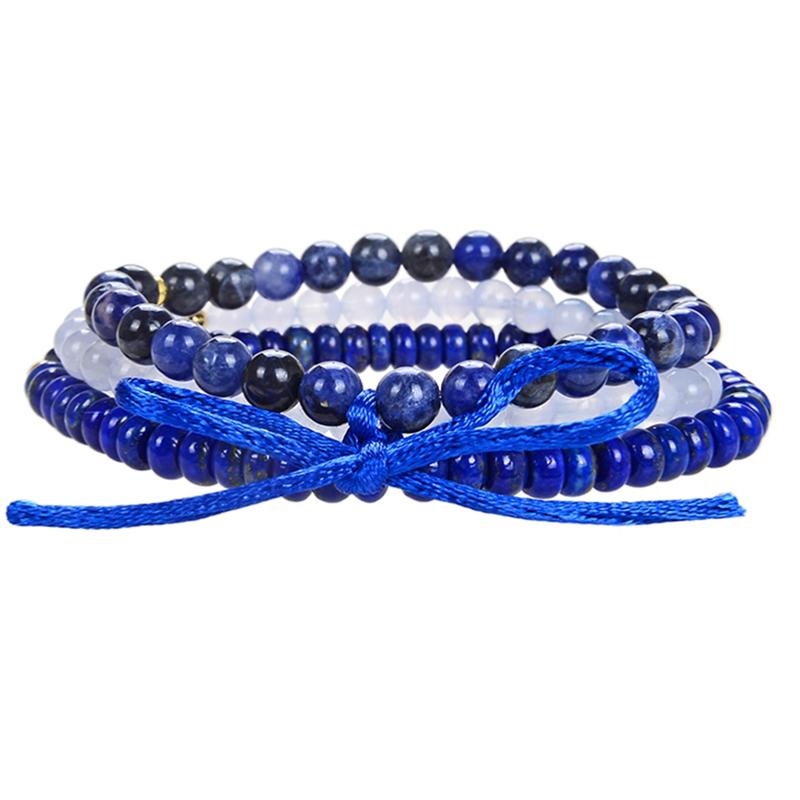 Bracelet multi - pierres calcédoine bleue - lapis lazuli - sodalite A+ (boules 5 - 6mm) - La Boite à Cailloux