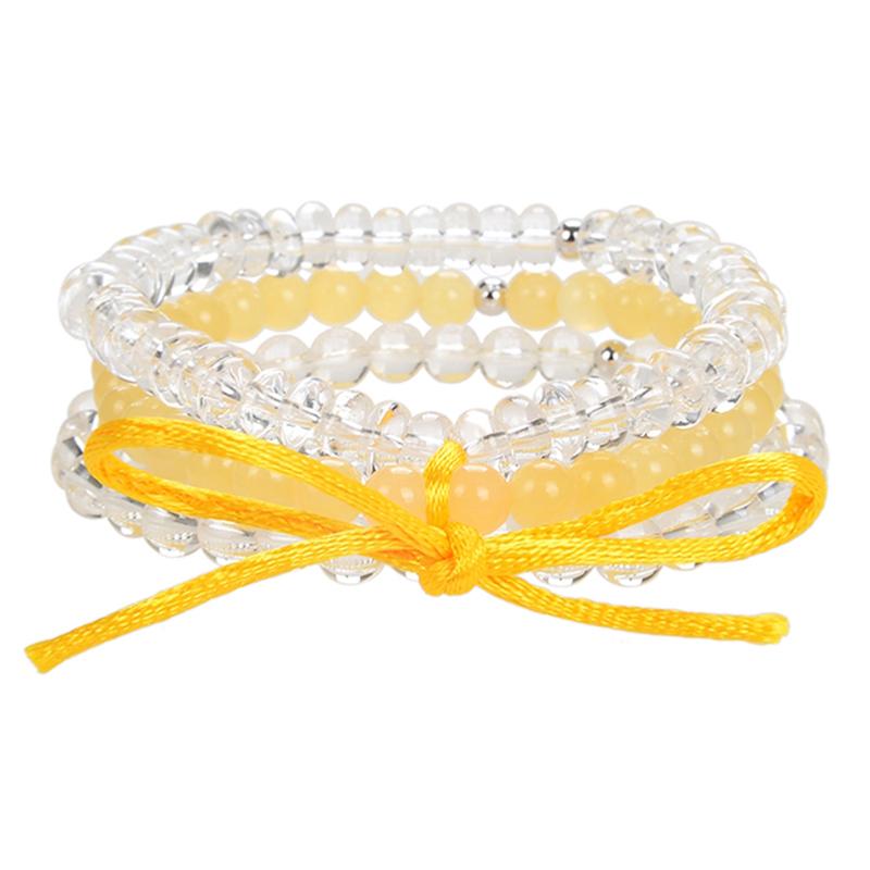 Bracelet multi - pierres calcite orange - cristal de roche A+ (boules 5 - 6mm) - La Boite à Cailloux