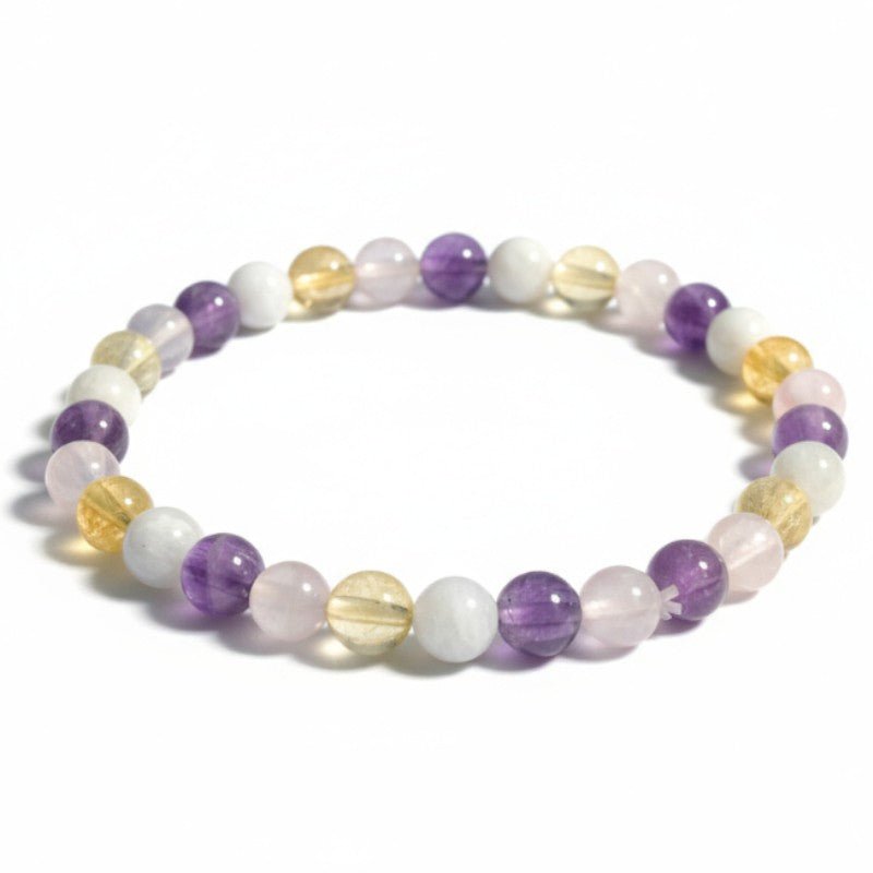 Bracelet multi - pierres citrine chauffée, améthyste, pierre de lune, quartz rose A (boules 5 - 6mm) - La Boite à Cailloux