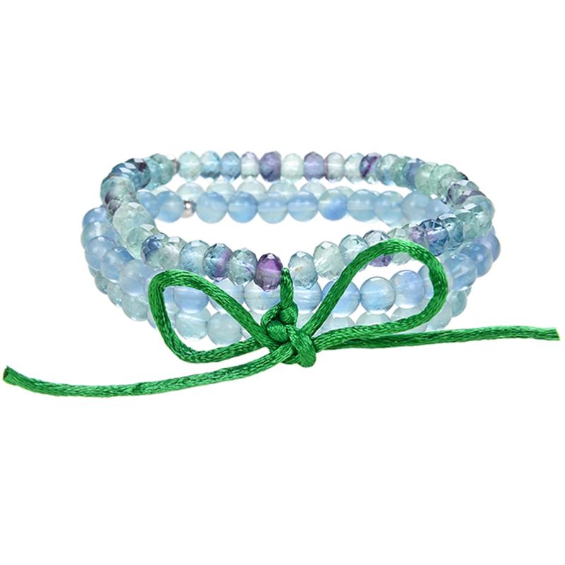 Bracelet multi - pierres Fluorine bleue, verte et multicolore A+ (boules 5 - 6mm) - La Boite à Cailloux