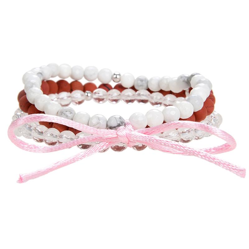 Bracelet multi - pierres howlite - jaspe rouge - cristal de roche A+ (boules 5 - 6mm) - La Boite à Cailloux