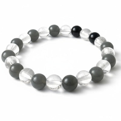 Pulsera de ónix brasileño y cristal de roca con múltiples piedras (cuentas de 7-8 mm)
