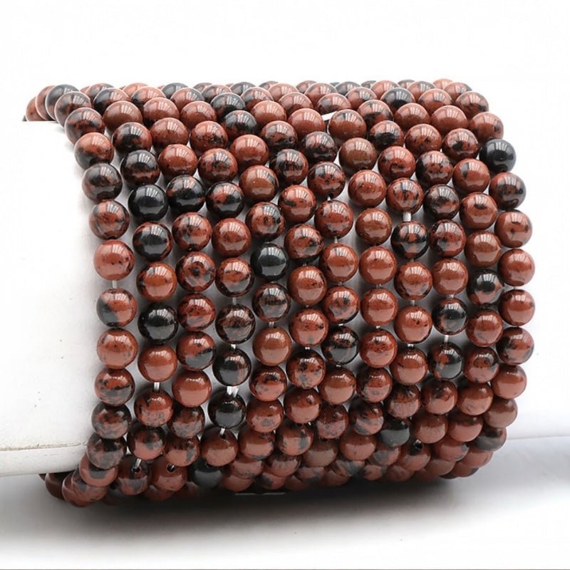 Bracelet obsidienne acajou Mexique A (boules 5 - 6mm) - La Boite à Cailloux