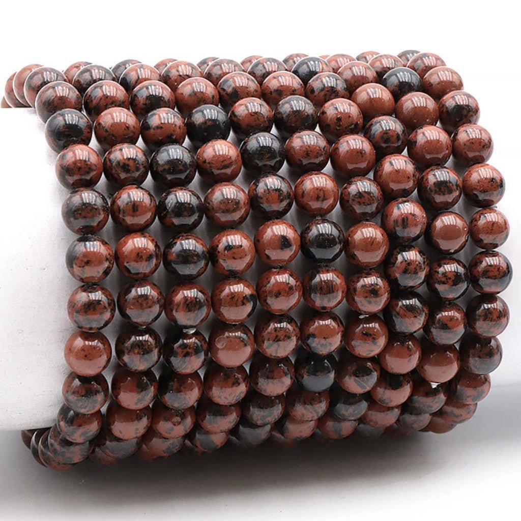 Bracelet obsidienne acajou Mexique A (boules 7-8mm) - La Boite à Cailloux