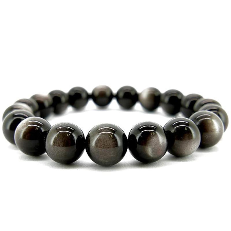 Bracelet obsidienne argentée Mexique A (boules 10mm) - La Boite à Cailloux