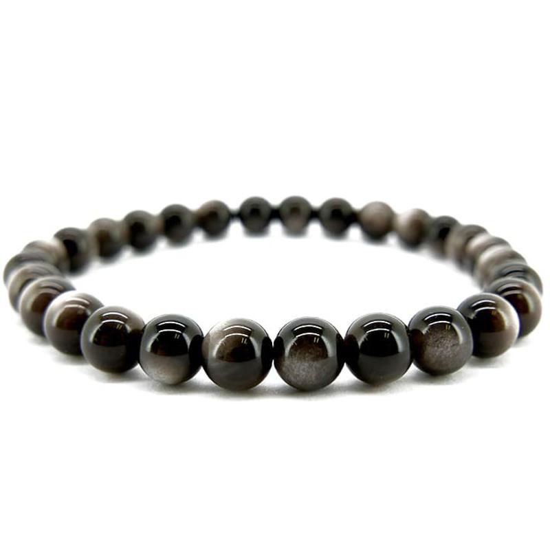 Bracelet obsidienne argentée Mexique A (boules 5 - 6mm) - La Boite à Cailloux