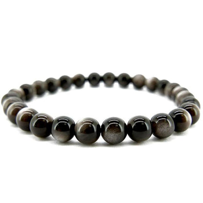 Bracelet obsidienne argentée Mexique A (boules 5 - 6mm) - La Boite à Cailloux