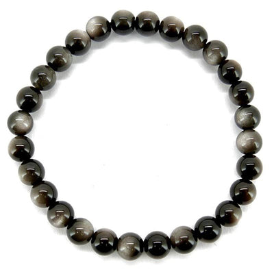 Pulsera de obsidiana de plata México A (bolas 5-6mm)