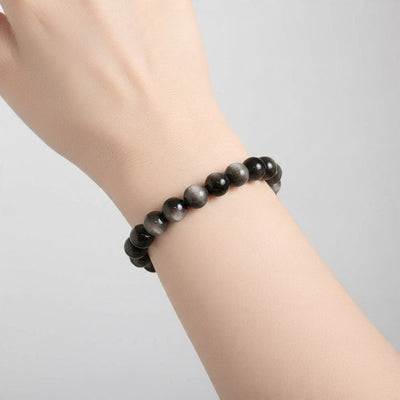 Silver obsidian bracelet Mexico A (7-8mm balls)