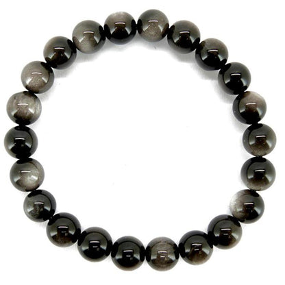 Bracelet obsidienne argentée Mexique A (boules 7 - 8mm) - La Boite à Cailloux