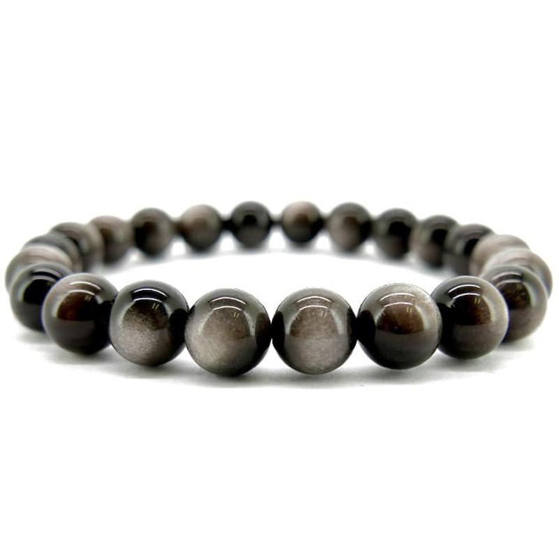 Bracelet obsidienne argentée Mexique A (boules 7 - 8mm) - La Boite à Cailloux