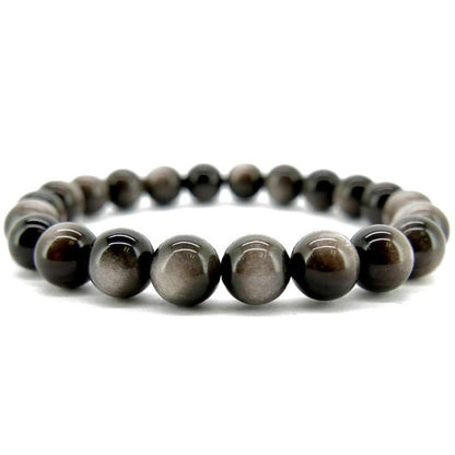 Bracelet obsidienne argentée Mexique A (boules 7 - 8mm) - La Boite à Cailloux