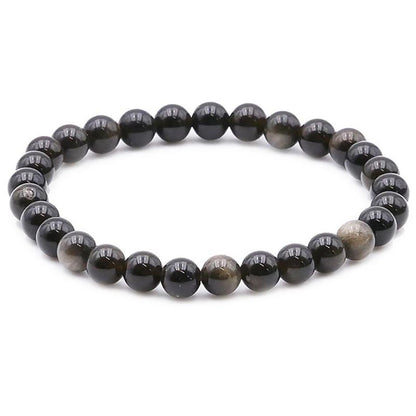 Bracelet obsidienne dorée Mexique A (boules 5 - 6mm) - La Boite à Cailloux