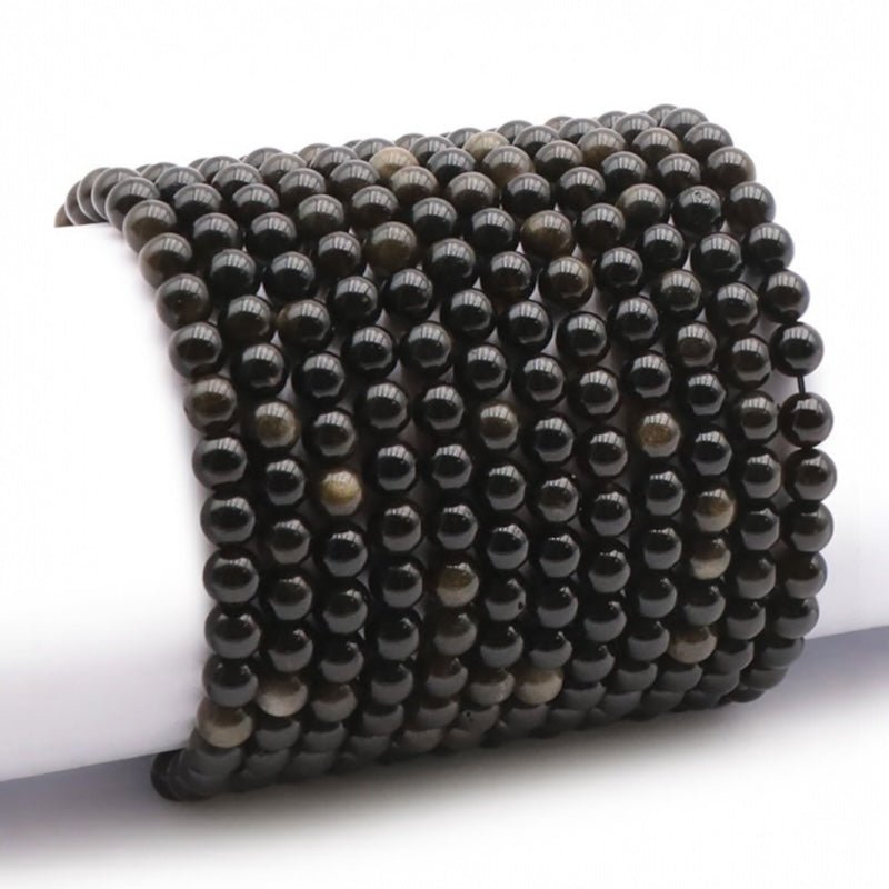 Bracelet obsidienne dorée Mexique A (boules 5 - 6mm) - La Boite à Cailloux