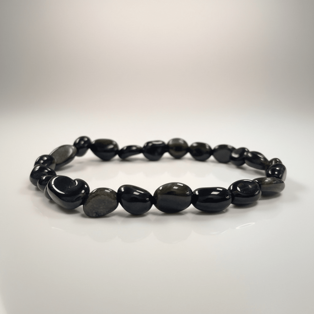 Bracelet obsidienne dorée Mexique A grains 5 - 7mm - La Boite à Cailloux