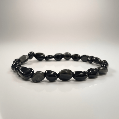 Bracelet obsidienne dorée Mexique A grains 5 - 7mm - La Boite à Cailloux