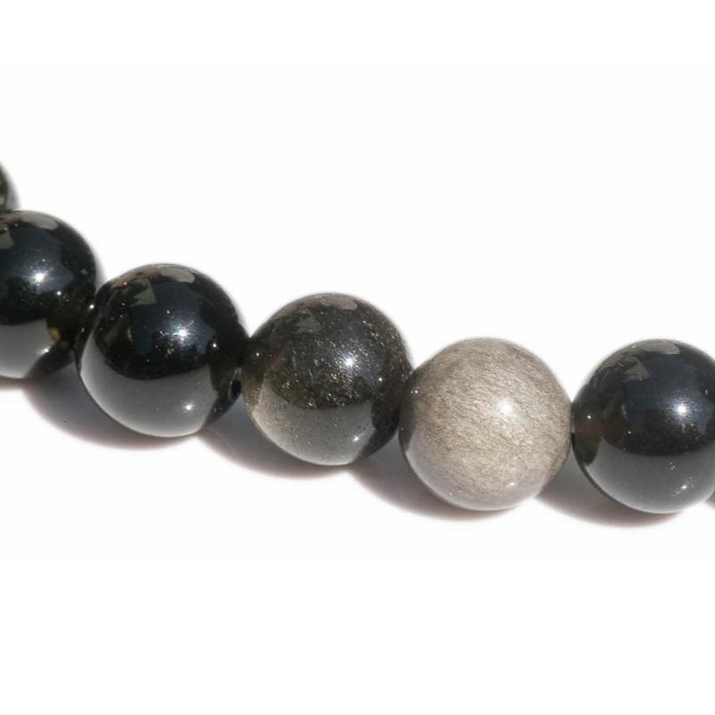 Bracelet obsidienne dorée Mexique AA (boules 7 - 8mm) - La Boite à Cailloux