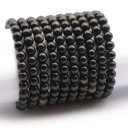Bracelet obsidienne dorée Mexique AA (boules 7-8mm) - La Boite à Cailloux