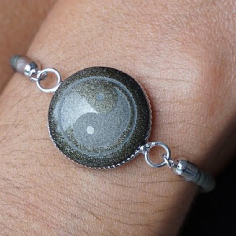 Bracelet obsidienne dorée Mexique AA (Ying Yang) - La Boite à Cailloux