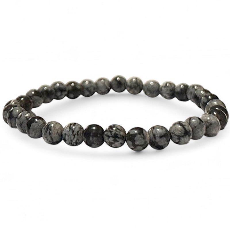 Bracelet obsidienne neige Mexique A (boules 5 - 6mm) - La Boite à Cailloux