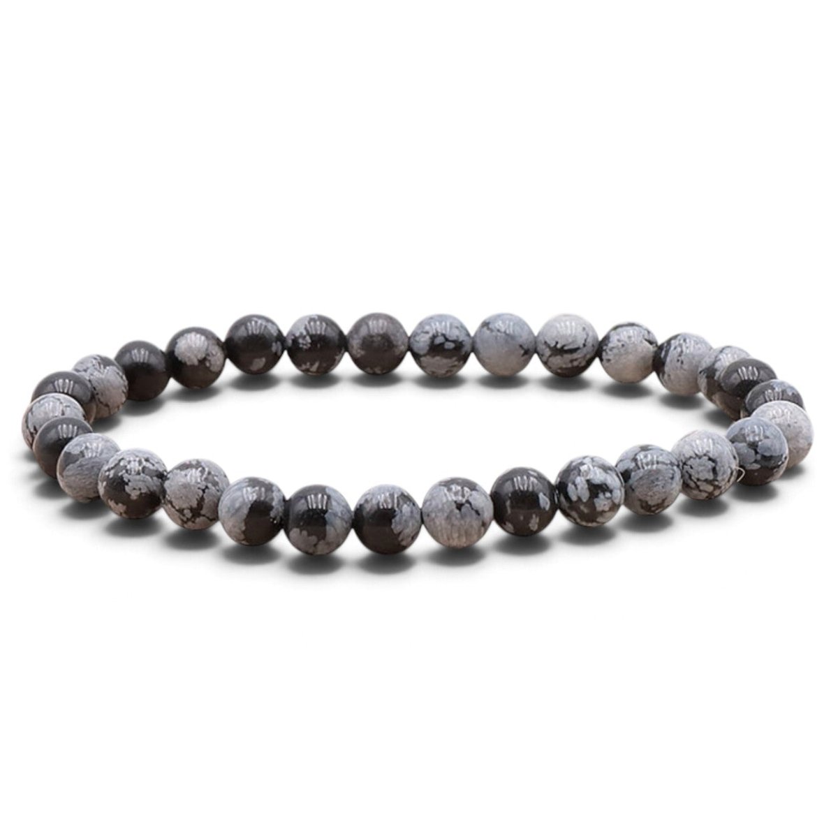 Bracelet obsidienne neige Mexique A (boules 5-6mm) - La Boite à Cailloux