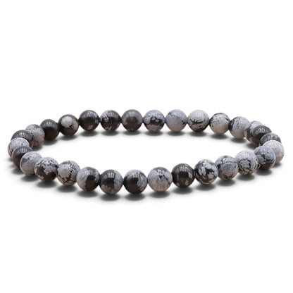 Bracelet obsidienne neige Mexique A (boules 5-6mm) - La Boite à Cailloux