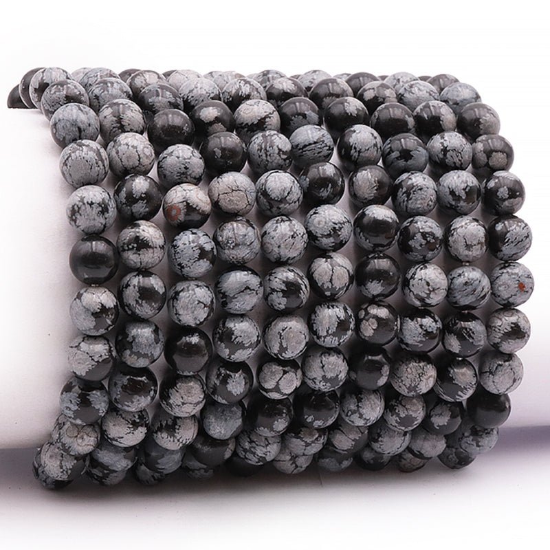 Bracelet obsidienne neige Mexique A (boules 7 - 8mm) - La Boite à Cailloux