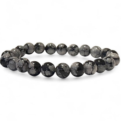 Bracelet obsidienne neige Mexique A (boules 7 - 8mm) - La Boite à Cailloux