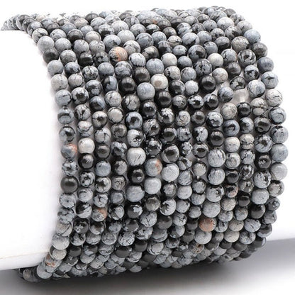 Bracelet obsidienne neige Mexique AB (boules 3 - 4mm) - La Boite à Cailloux