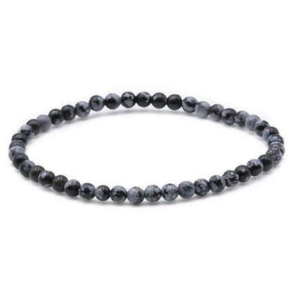 Bracelet obsidienne neige Mexique AB (boules 3 - 4mm) - La Boite à Cailloux
