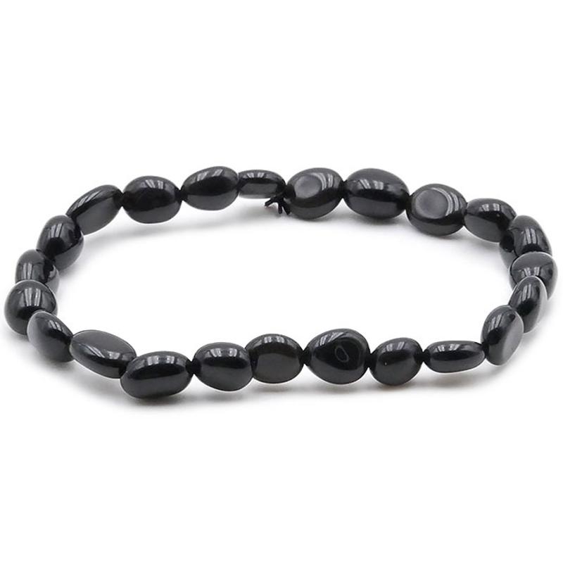 Bracelet obsidienne noire Mexique A grains 5 - 7mm - La Boite à Cailloux
