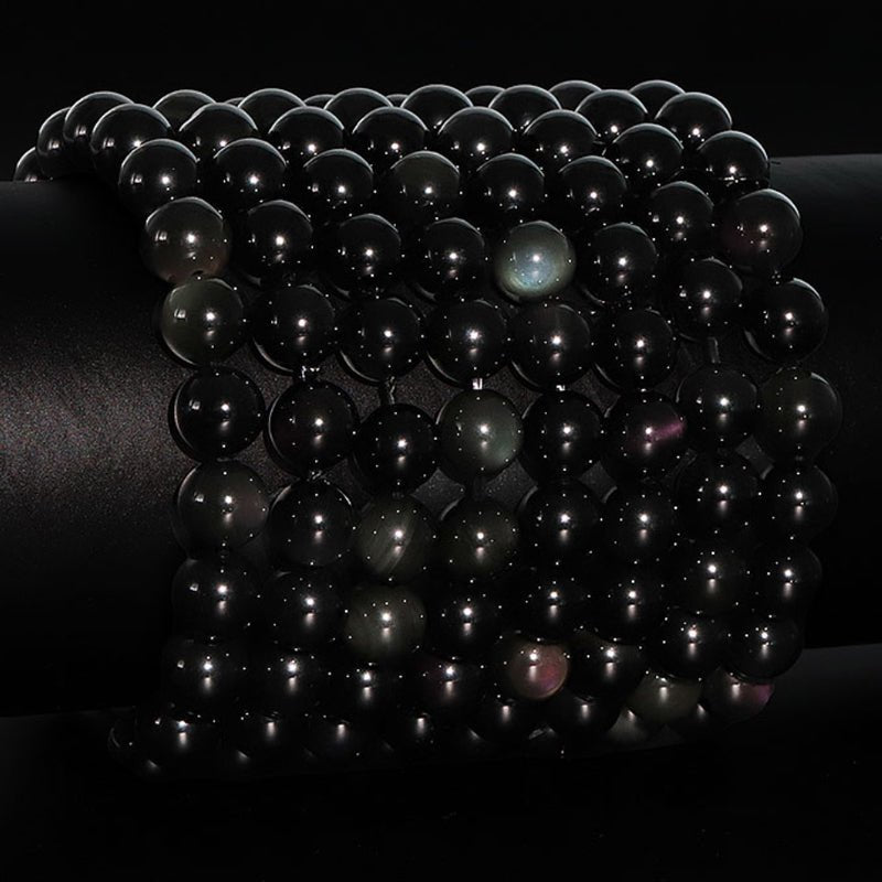 Bracelet obsidienne oeil céleste Mexique A (boules 10mm) - La Boite à Cailloux