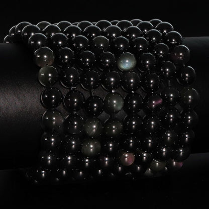 Bracelet obsidienne oeil céleste Mexique A (boules 10mm) - La Boite à Cailloux