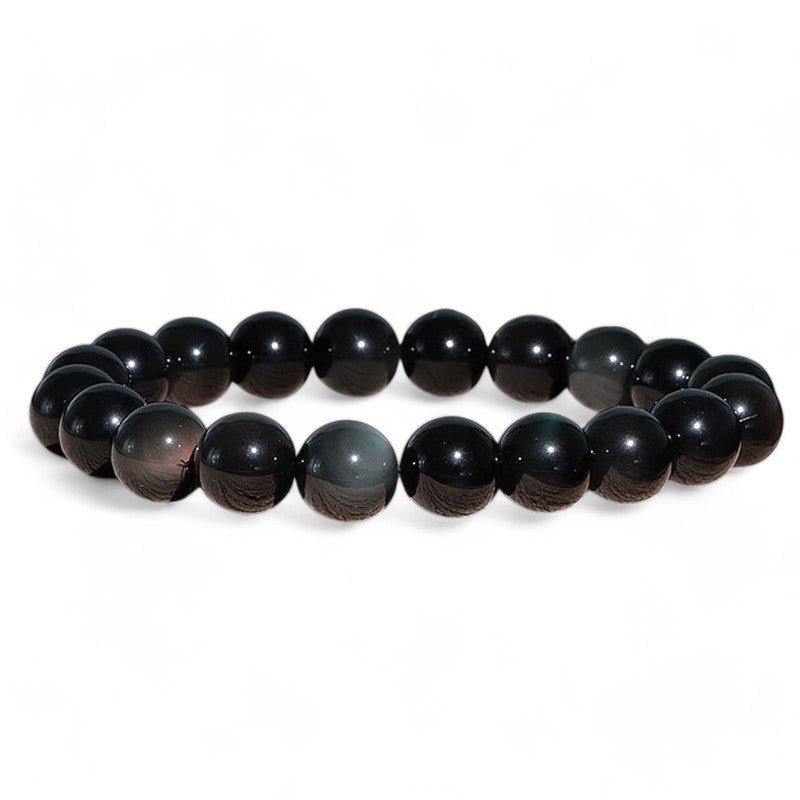 Bracelet obsidienne oeil céleste Mexique A (boules 10mm) - La Boite à Cailloux