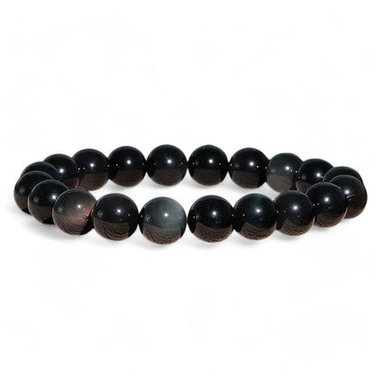 Bracelet obsidienne oeil céleste Mexique A (boules 10mm) - La Boite à Cailloux