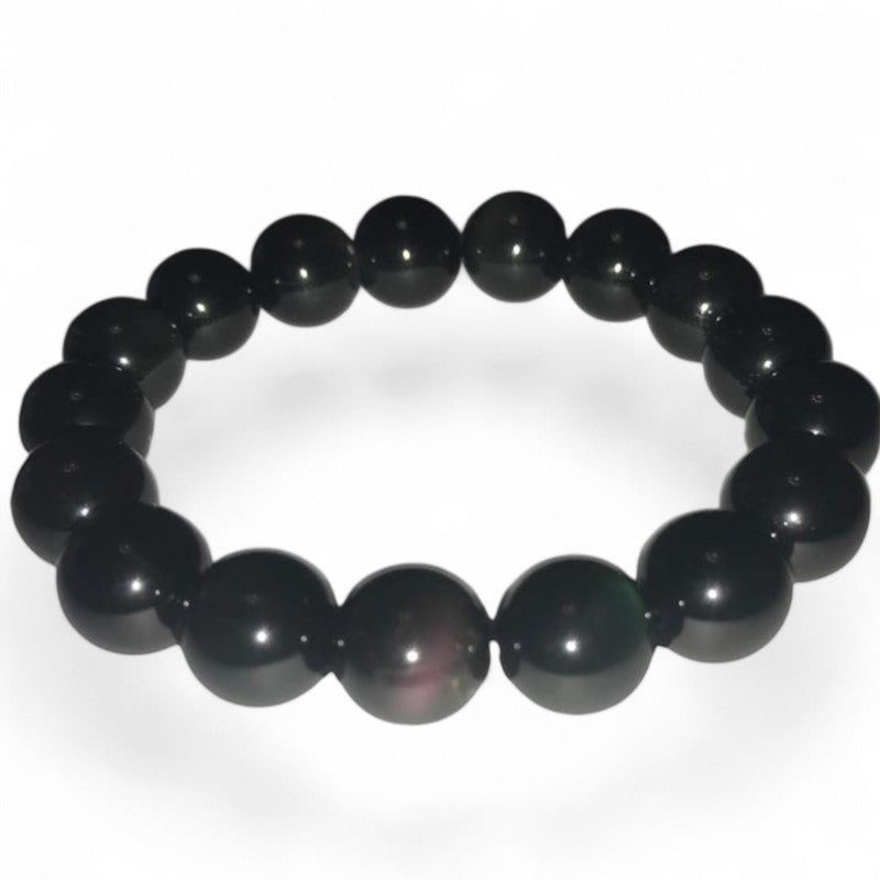 Bracelet obsidienne oeil céleste Mexique A (boules 12mm) - La Boite à Cailloux