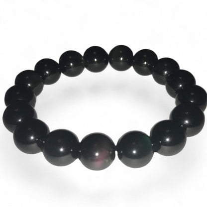 Bracelet obsidienne oeil céleste Mexique A (boules 12mm) - La Boite à Cailloux