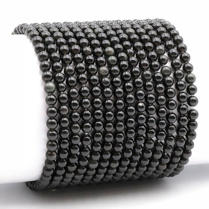 Bracelet obsidienne oeil céleste Mexique A (boules 3 - 4mm) - La Boite à Cailloux