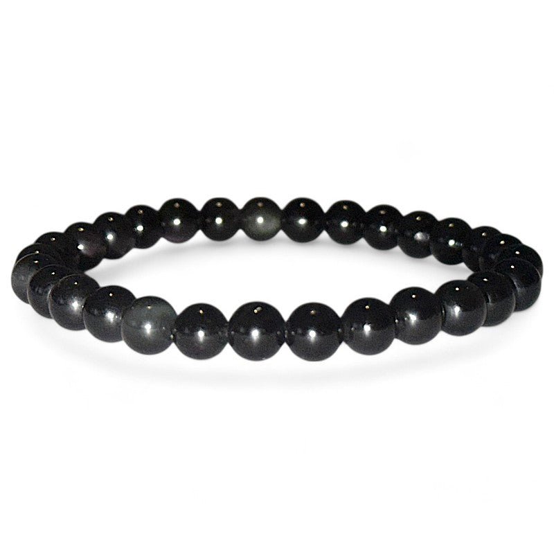Bracelet obsidienne oeil céleste Mexique A (boules 5 - 6mm) - La Boite à Cailloux