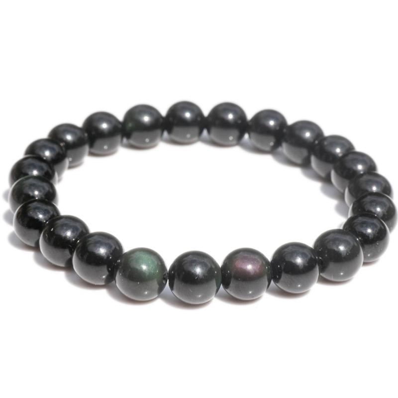 Bracelet obsidienne oeil céleste Mexique A (boules 7 - 8mm) - La Boite à Cailloux