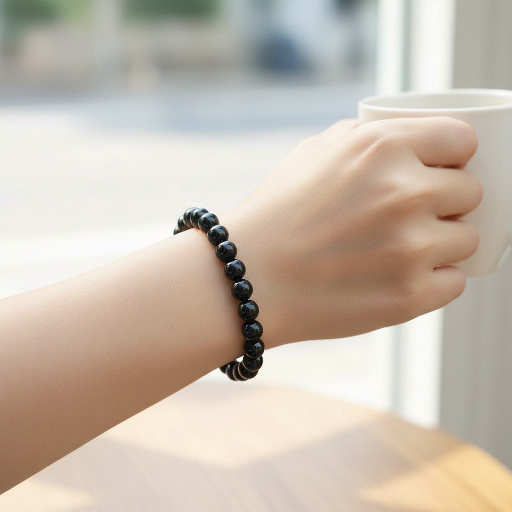 Bracelet obsidienne oeil céleste Mexique A (boules 7 - 8mm) - La Boite à Cailloux
