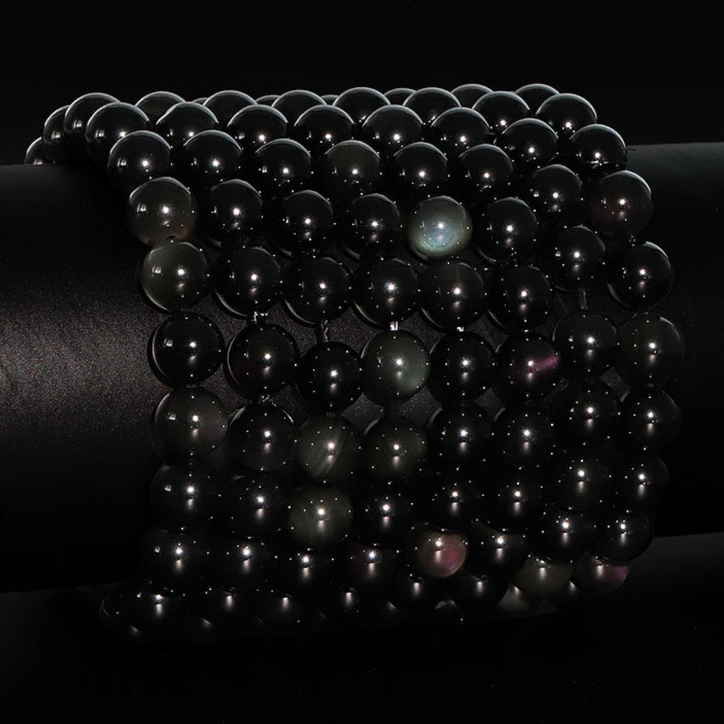 Bracelet obsidienne oeil céleste Mexique A (boules 7 - 8mm) - La Boite à Cailloux