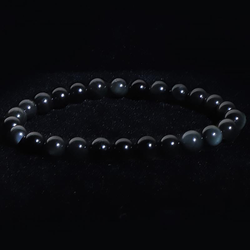 Bracelet obsidienne oeil céleste Mexique A (boules 7 - 8mm) - Taille L - La Boite à Cailloux