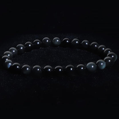 Bracelet obsidienne oeil céleste Mexique A (boules 7 - 8mm) - Taille L - La Boite à Cailloux