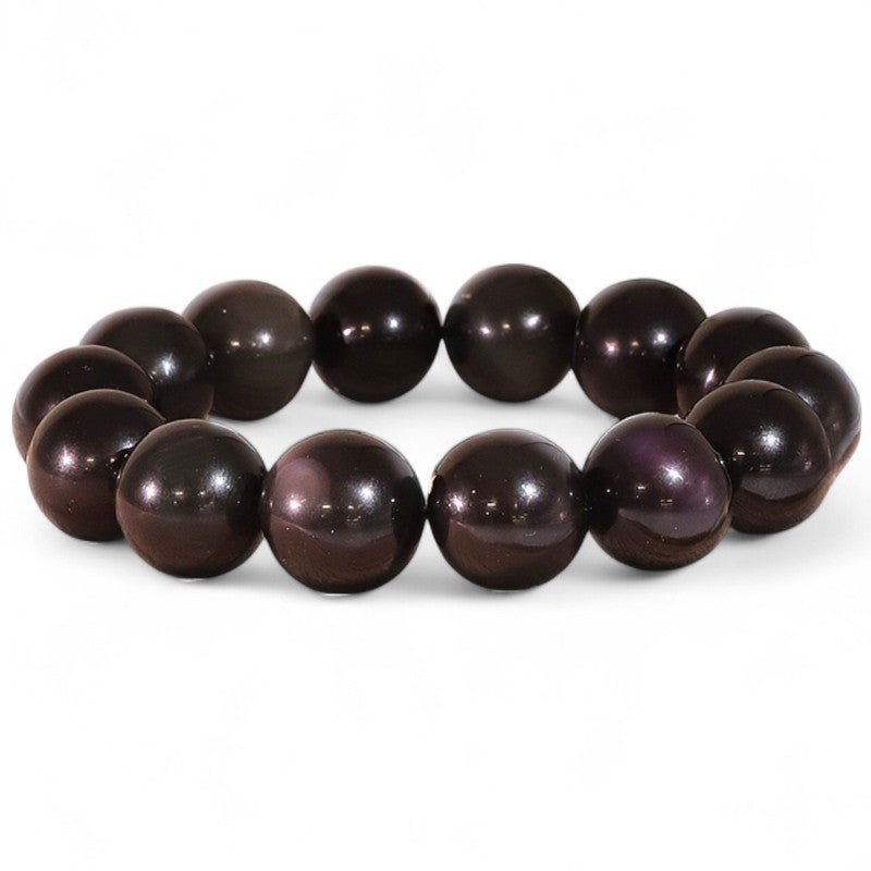 Bracelet obsidienne oeil céleste Mexique AA (boules 14mm) - La Boite à Cailloux